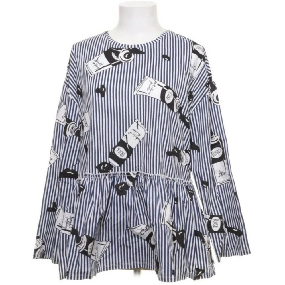 Zara TRF blue white stripe paint tube peplum shirt size small